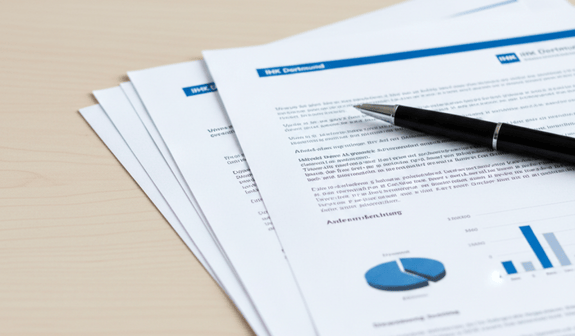 Auf einem Tisch liegen beispielhaft ein paar Blätter mit einem Kugelschreiber